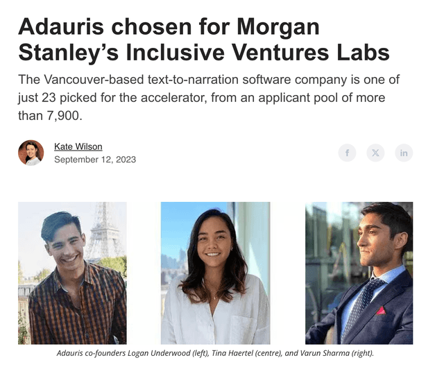 Adauris chosen for Morgan Stanley’s Inclusive Ventures Labs